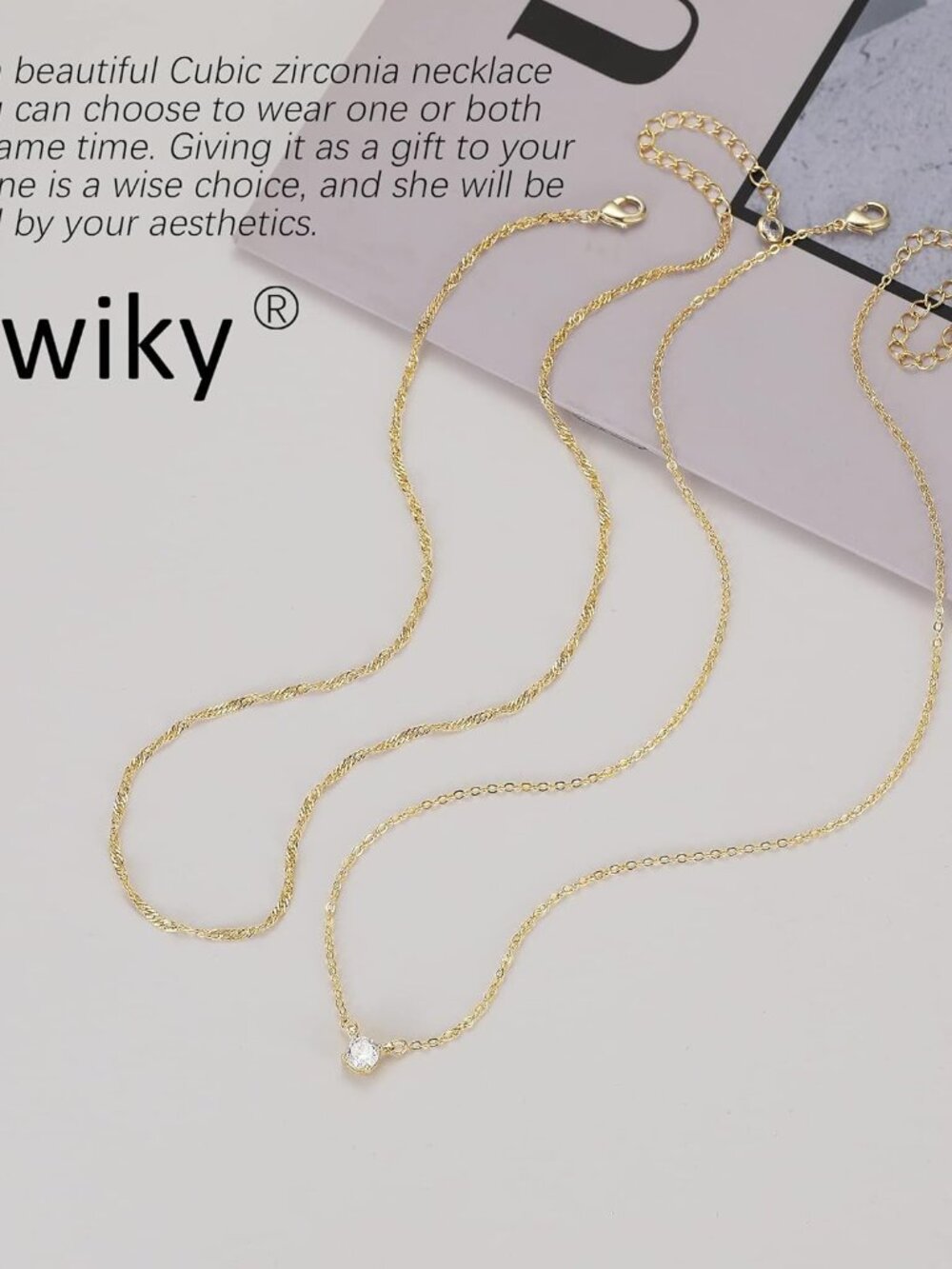 Dainty 14k Gold Plated/Silver Cubic Zirconia Necklaces for Women, Simple CZ Jewe - Picture 6 of 9
